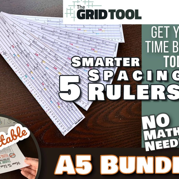 A5 4mm + 5mm Smarter Spacing Ruler Set Bundle : bookmark printable bullet journal row and column planner stencil bujo supplies dot grid tool