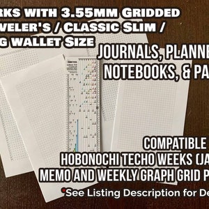 Travelers Classic Slim 3.55mm compatible w/ Hobonichi Techo Weeks planner memo graph paper Smarter Spacing Ruler printable stencil grid tool image 2