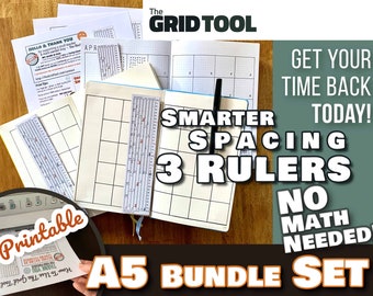 The Grid Tool <:> 4 & 5mm A5 Set Smarter Spacing Rulers . stencil bookmark measure rows, columns in dot bujo bullet journal notebook planner