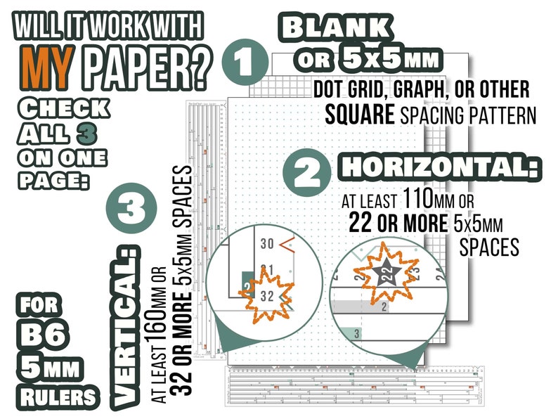 B6 5mm Smarter Spacing Ruler : The Grid Tool printable bullet journal layout row and column planner stencil bujo dot grid 5x7 notebook image 8