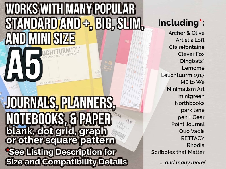 A5 5mm Cahier Slim Smarter Spacing Ruler : The Grid Tool printable bullet journal layout row and column planner stencil bujo dot grid 6x8 image 7