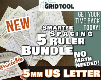 US Letter, Filler Paper 5mm Smarter Spacing Ruler Bundle : printable bullet journal row and column planner stencil bujo dot grid tool 8.5x11