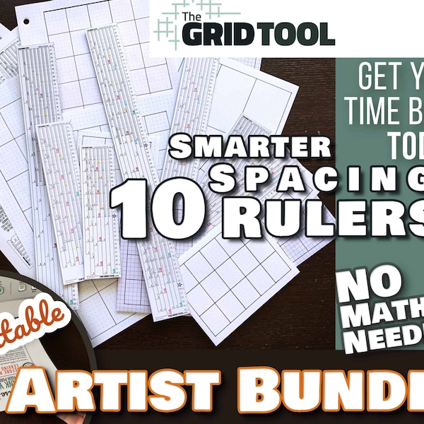 Artist A4 + US Papers 5mm Smarter Spacing Ruler Bundle printable bullet journal row and column planner stencil bujo supplies dot grid tool