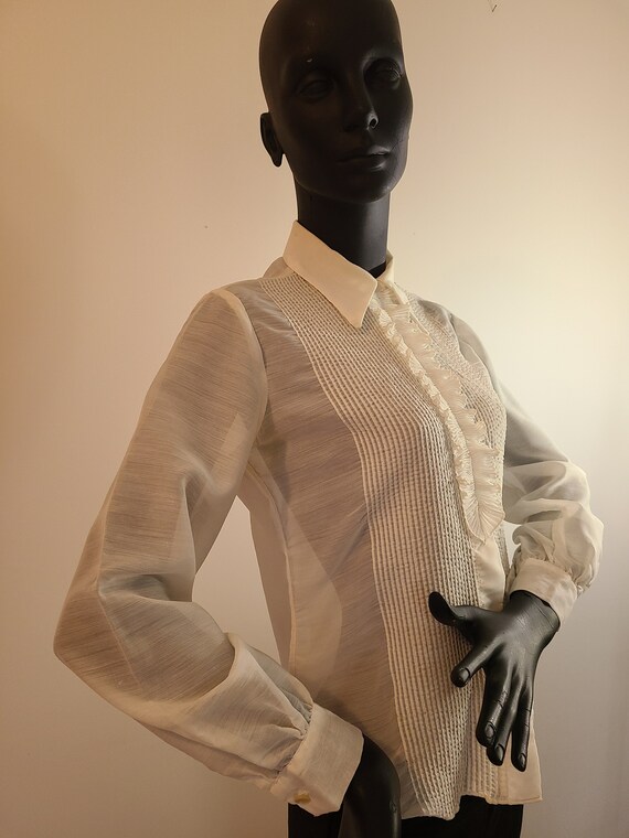 White vintage ruffled tuxedo blouse - image 2