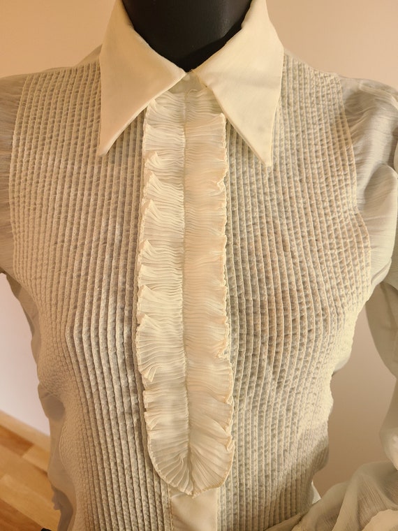 White vintage ruffled tuxedo blouse - image 1