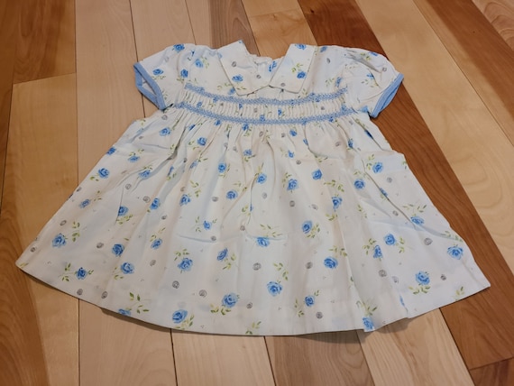 Vintage 1960 White and blue Baby girl dress - image 1