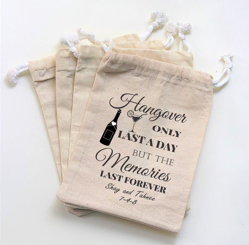 Personalize Drawstring Bag Bachelorette Party Favor Survival Kit Birthday Favor Custom Hangovers Last a Day Memories Last Hangover kit Bag