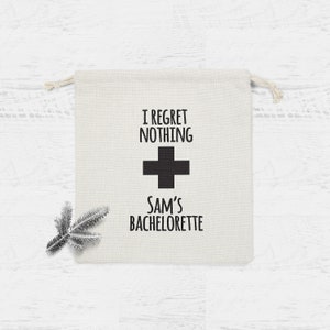 Eyeglass Pouch Bags With Drawstring, Hangover Kit Bags saying I Regret Nothing Bag, Custom Bachelorette Party Favor, survival kit bag,