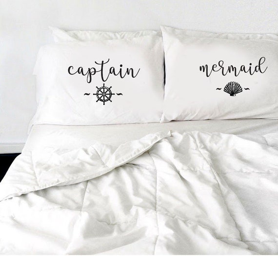 Captain Mermaid Pillow Case Set Couples Pillowcase Matching Etsy