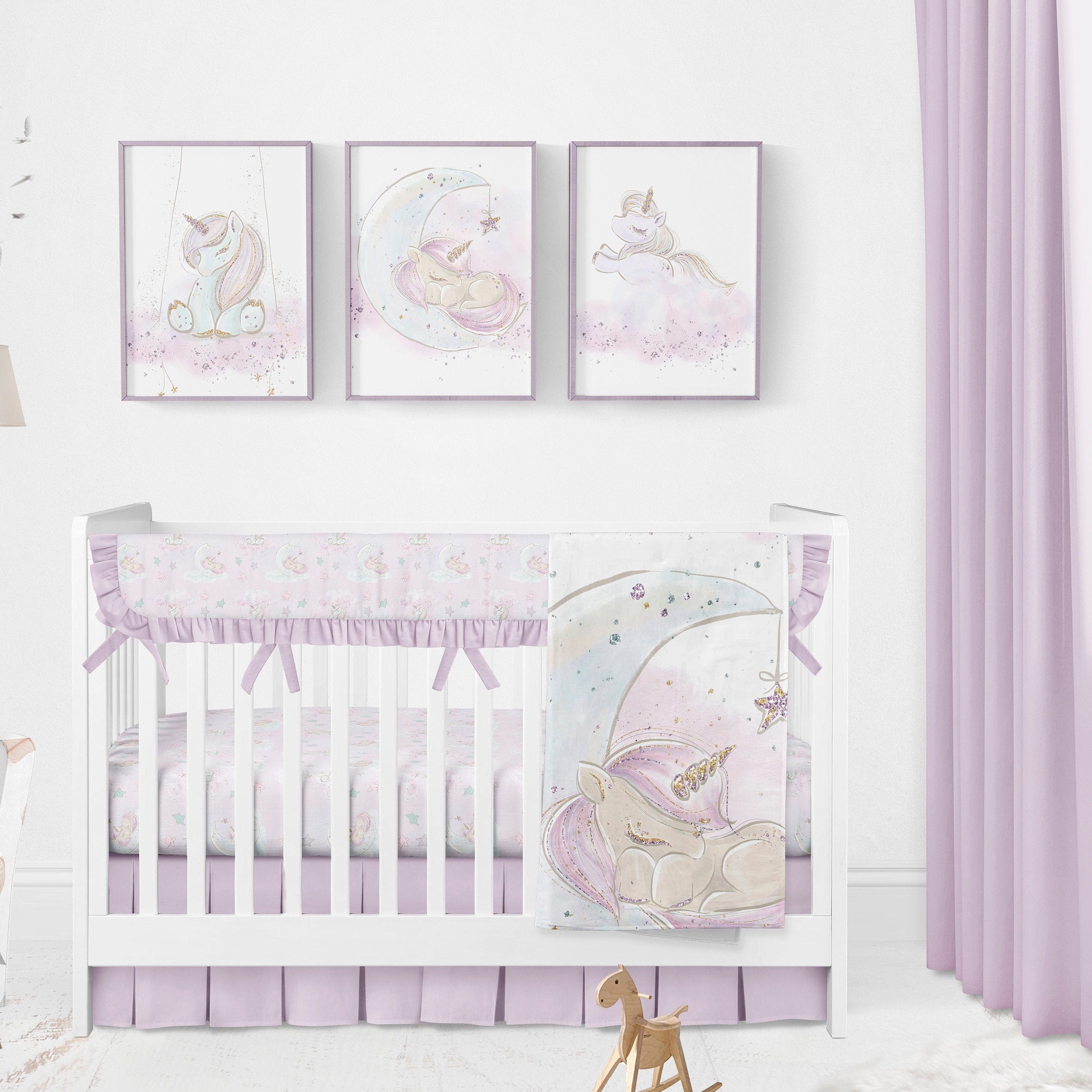 pink unicorn crib bedding