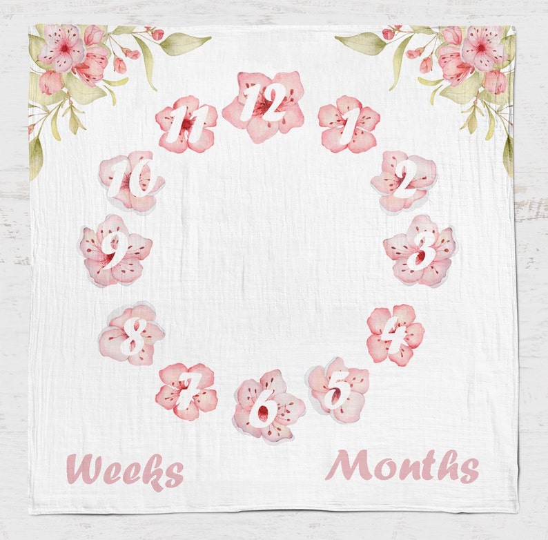pink swaddle cotton Floral milestone baby swaddle muslin muslin flowers baby gift newborn nursery photo swaddle baby girl milistone