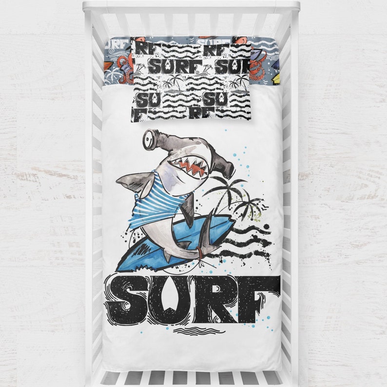 Cute Shark Crib Baby Bedding Set Twin Boy Bedding Shark Etsy