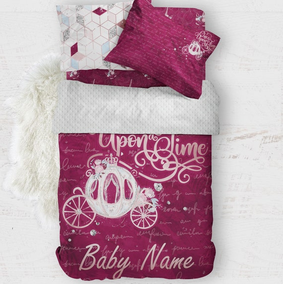 Once Upon A Time Baby Bedding Set For Girl Twin Or Xl Toddler Cinderella Carriage Blanket Princess Red Sheet