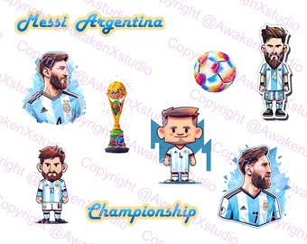 Lionel Messi Argentina Soccer Stickers, Scrapbook, Laptop, Bottle (Digital PNG and PDF)