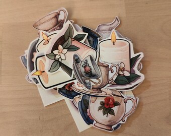 Stickers theekopje theepot, afternoontea, junkjournal (digitale download)