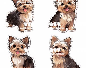 Stickers Yorkshire Terrier-kat, digitale plannerstickers (PNG, pdf)