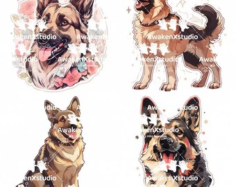 Pegatinas de pastor alemán, planificador digital, PNG (descarga digital)