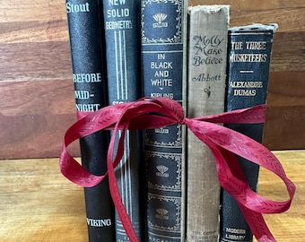 Set of Five Vintage Books- Black and Tan