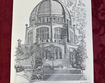 Illinois Landmarks, Pen and Ink Print by Frances McClough