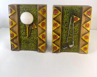 Vintage Triangular Chalkware Golf Bookends