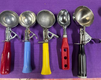 Vintage Ice Cream Scoops with Bakelite Color Handle
