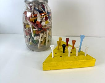 Vintage Golf Tee Peg Game and Jar of Golf Tees