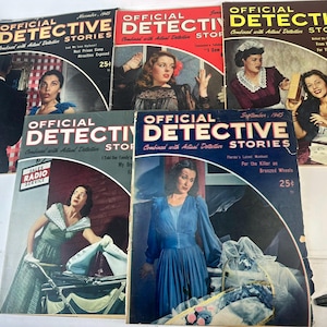 Set of Five 1940s and 50s Official Detective Stories