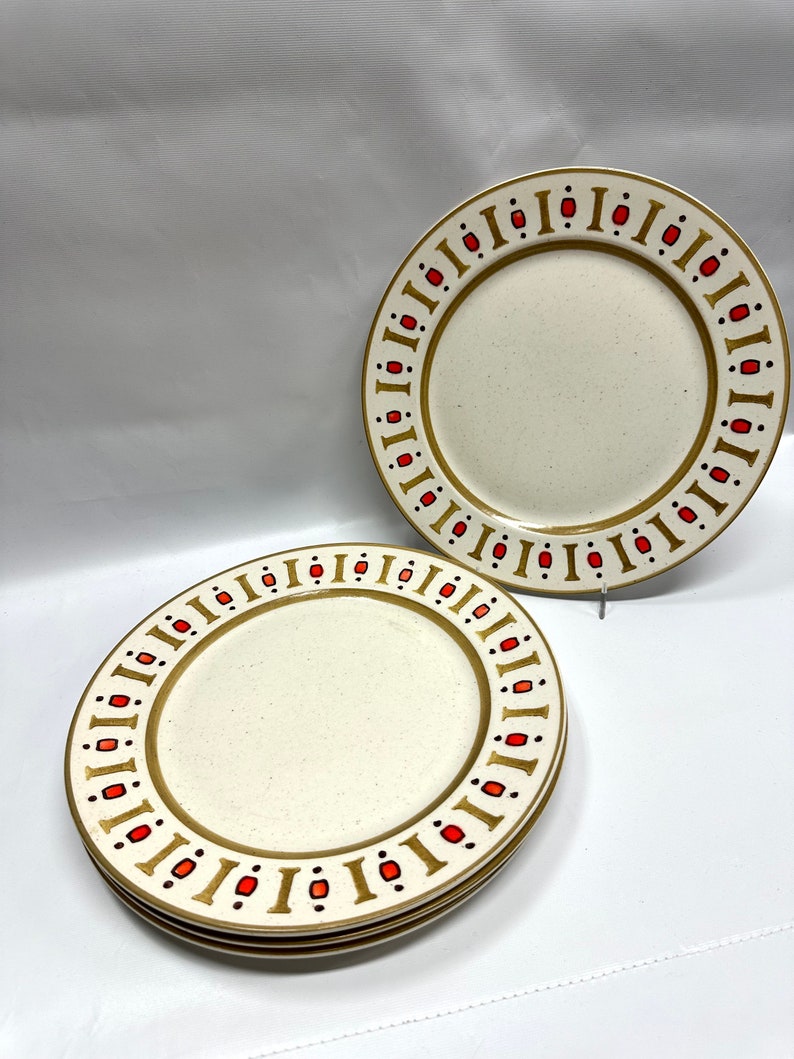 Set of 4 palm springs poppy trail by metlox hand painted dinner plates image 2