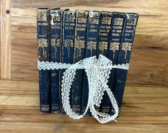 Set of Eight 1901, 1903 Leather Books by Sir Walter Scott, Published by Thomas Nelson and Sons