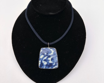 Antique, Ming Dynasty Porcelain Pottery Shard/ Sterling Silver Pendant Necklace