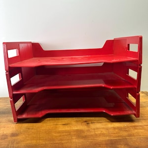 Three Tier Vintage Plastic Stackable Paper Tray Organizers- Red