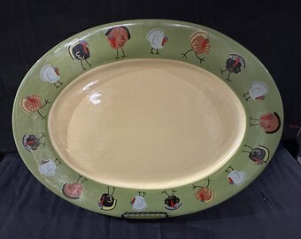 Tag Serving Platter with Green Turkey Border