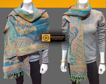Wool wrap scarf, Paisley Green shawl