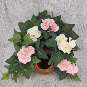 Hanging Coconut with Pale Pink & Cream Roses