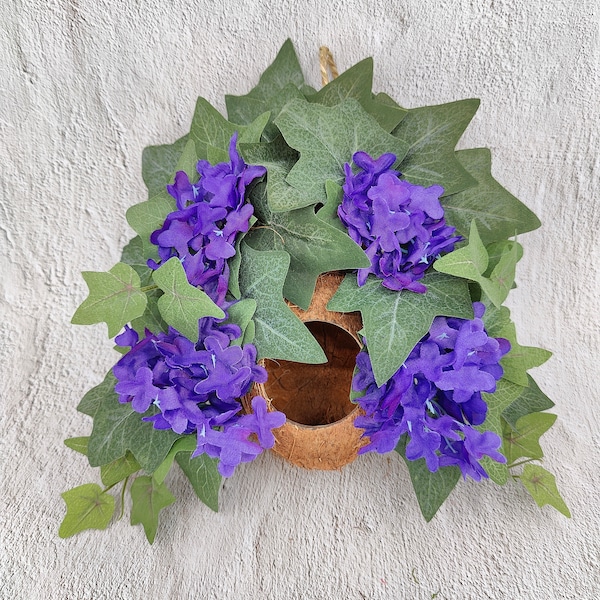 Hanging Coconut with Purple Flowers
