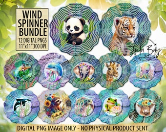 Animal Wind Spinner PNG, Wind Spinner Sublimation Bundle, Turtle PNG for Wind Spinner, Elephant Windspinner, Panda Wind Spinner, Dolphin PNG