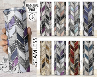 Tangram Tumbler Wrap Bundle, Chevron Tumbler Template bundle, Sublimation Design 20oz Skinny Tumbler PNG, Glitter Tumbler Wrap Bundle