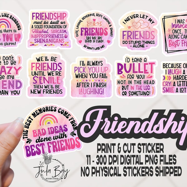 Funny Friendship Print And Cut Stickers Bundle, Friend Printable Stickers, Printable Friendship Stickers PNG, Friendship Quotes for Tumblers