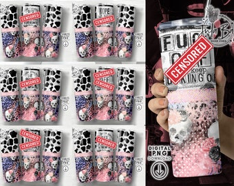 Fuck Tumbler Wrap PNG Bundle, Cuss Word Tumbler Sublimation Bundles, Skulls and Flowers Tumbler PNG, Leopard Cowhide PNG, Trendy Tumbler png