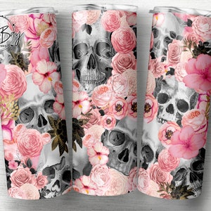 Skull Tumbler Wrap Bundle, Skeleton Tumbler PNG Bundle, Skulls and Flower Tumbler Bundle, Gothic Sublimation Tumbler, Seamless Tumbler Wrap image 5