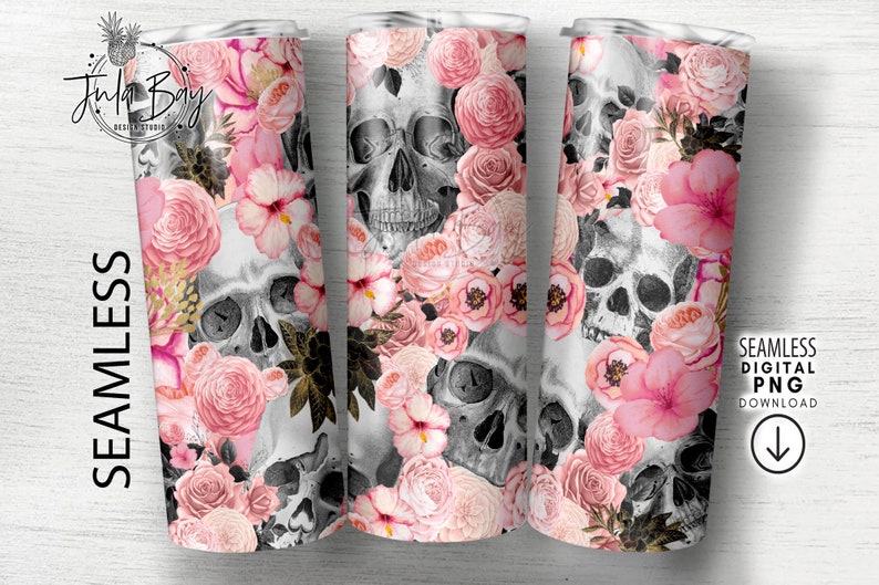 Skull Tumbler Wrap Bundle, Skeleton Tumbler PNG Bundle, Skulls and Flower Tumbler Bundle, Gothic Sublimation Tumbler, Seamless Tumbler Wrap image 5