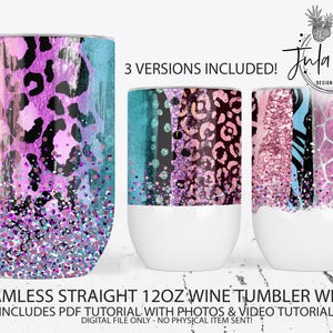 Colorful Wine Tumbler Wrap, Glitter Wine Tumbler PNG, Leopard Straight Wine Tumbler Sublimation Wrap, Brush Stroke Wine Wrap, Customizable