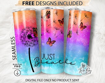 バタフライタンブラーラップ、Just Breathe水彩デザイン（デジタル）