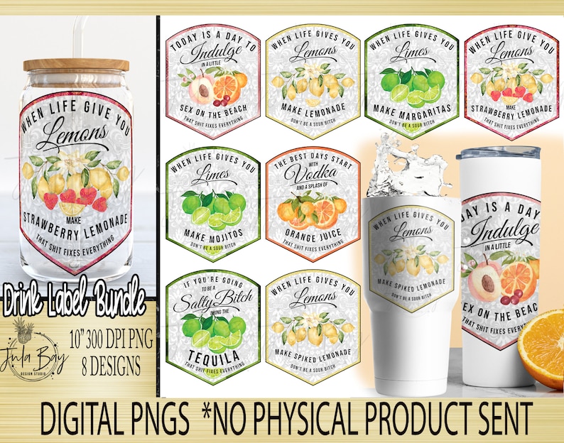 Don't be a Salty Bitch PNG, When Life Gives you Lemons Sublimation Design, Swear PNG, Swear Drink Label Bundle, Sarcastic PNG for Tumblers image 1