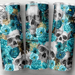 Skull Tumbler Wrap Bundle, Skeleton Tumbler PNG Bundle, Skulls and Flower Tumbler Bundle, Gothic Sublimation Tumbler, Seamless Tumbler Wrap image 6