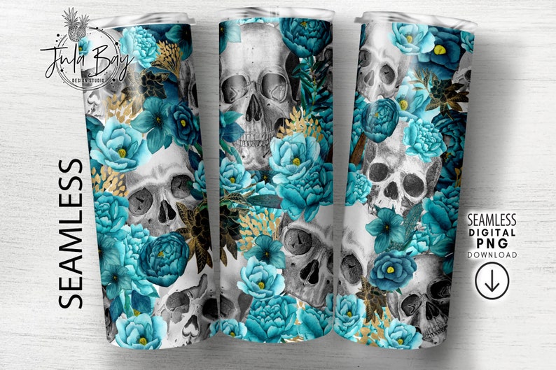 Skull Tumbler Wrap Bundle, Skeleton Tumbler PNG Bundle, Skulls and Flower Tumbler Bundle, Gothic Sublimation Tumbler, Seamless Tumbler Wrap image 6