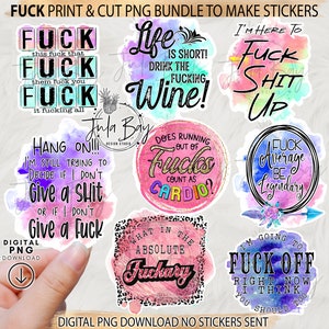 Sassy Swear Word Sticker Bundle, Funny Adult Humor (Printable PNG), Fuck Stickers image 1
