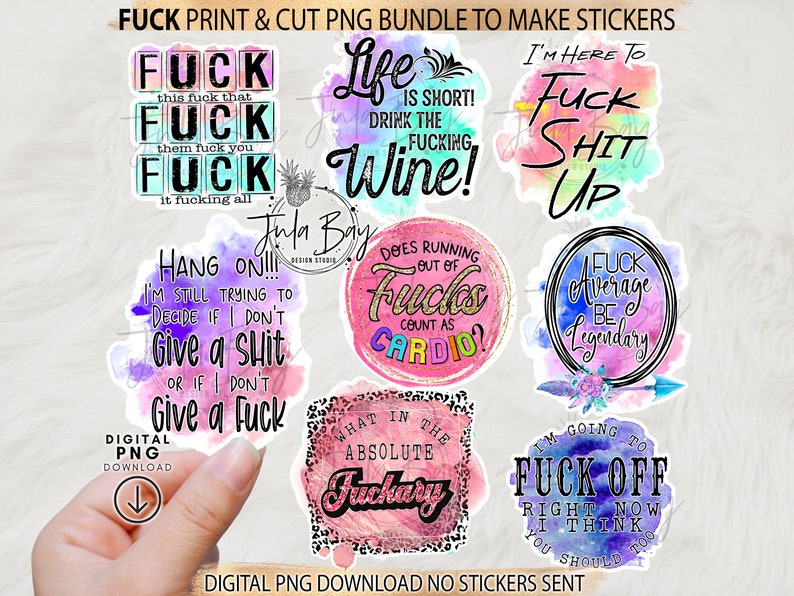 Sassy Swear Word Sticker Bundle, Funny Adult Humor (Printable PNG), Fuck Stickers image 1