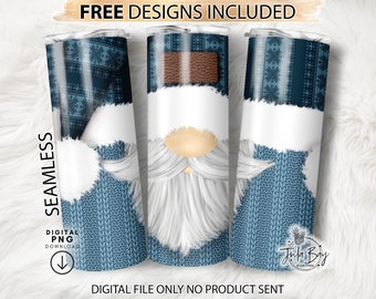 Christmas Gnome Tumbler Wrap PNG, Gnome Tumbler Design for 20oz Skinny, Christmas Tumbler Wrap PNG, Gnome Sweater Tumbler PNG, Blue Gnome