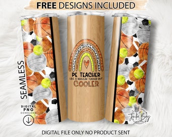 PE Teacher Tumbler Wrap, 20 oz Skinny Tumbler Wrap, Seamless Sports Tumbler PNG, Gym Teacher Skinny Tumbler Sublimation Design PNG